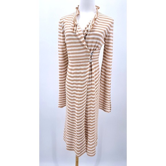 SONIA RYKIEL Size‎ 38 EU White Beige Tan Knitted Striped Long Cardigan Sweater - Picture 1 of 13